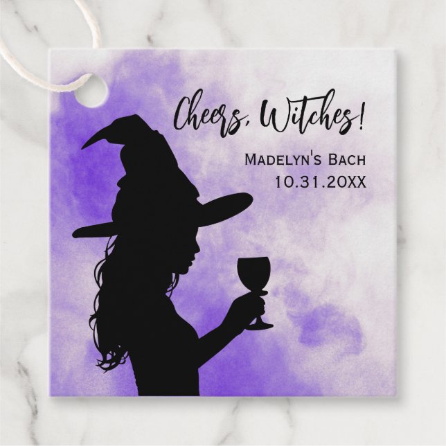 Étiquettes Cadeau Sorcières Halloween Bachelorette Party, Sorcière (Devant)