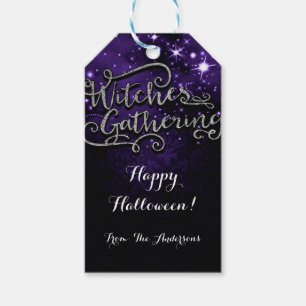 Étiquettes-cadeau Sorcières Rassembler Purple & Black Damask Favoris