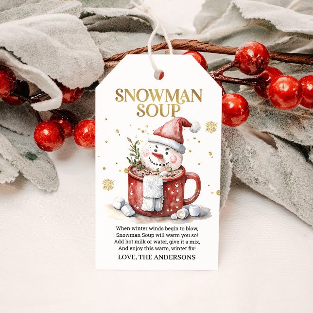Étiquettes-cadeau Soupe Snowman Noël Hot Cocoa Holiday (Créateur téléchargé)