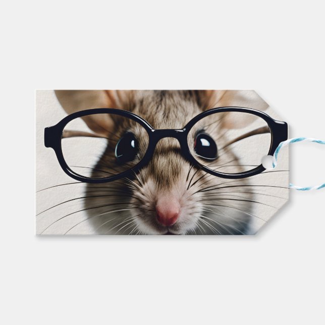 Étiquettes-cadeau Souris de champ Portant des lunettes (Devant (Horizontal))
