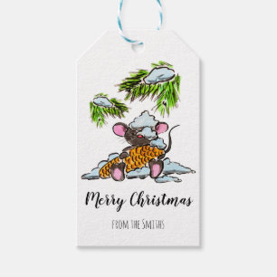 Étiquettes-cadeau Souris de Noël et de Nouvel An avec cône