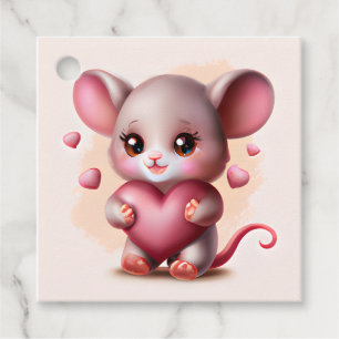 Étiquettes Cadeau Souris pour bébé avec le coeur de Valentine