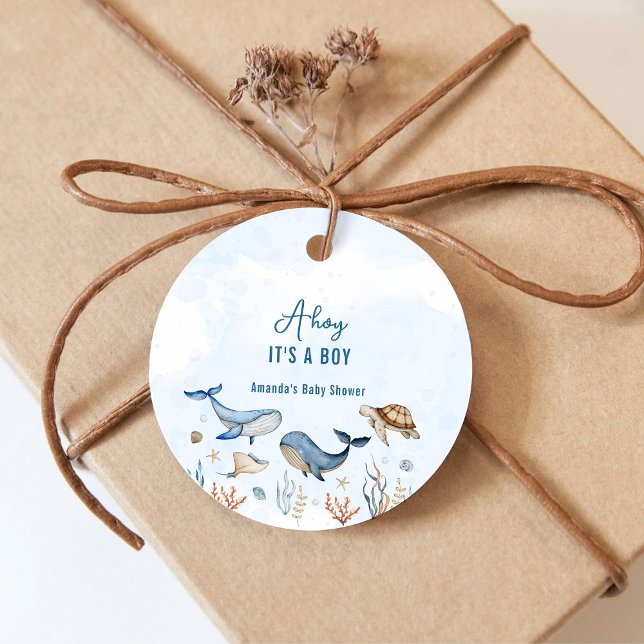 Étiquettes Cadeau Sous la mer Ahoy C'est un Baby shower garçon (Créateur téléchargé)