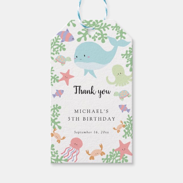 Étiquettes-cadeau Sous la mer Anniversaire Cute Pastel Merci (Devant)
