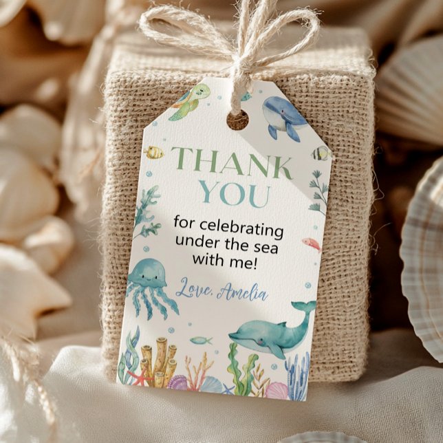 Étiquettes-cadeau Sous la mer Cute Océan Animal Anniversaire Merci (Créateur téléchargé)
