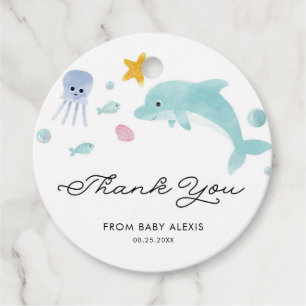 Étiquettes Cadeau Sous la mer Dauphin Baby shower Merci