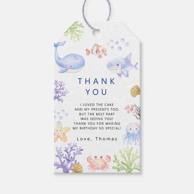 Étiquettes-cadeau Sous la mer fête d'anniversaire merci (Devant)