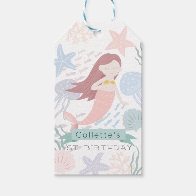 Étiquettes-cadeau Sous la mer Sirène mer Vert Anniversaire (Devant)