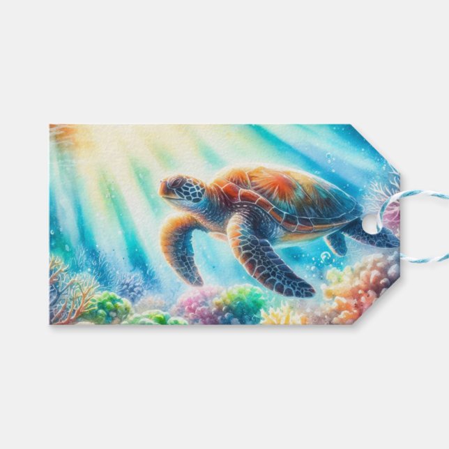 Étiquettes-cadeau Sous la tortue de mer (Devant (Horizontal))