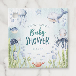 Étiquettes Cadeau Sous Le Baby shower Mer Océan Carré Favoriser Tags