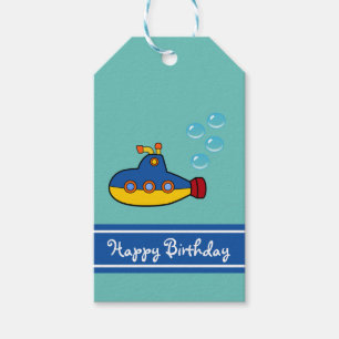 Étiquettes-cadeau Sous-marin Jaune et Jaune Joyeux anniversaire