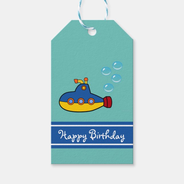 Étiquettes-cadeau Sous-marin Jaune et Jaune Joyeux anniversaire (Devant)