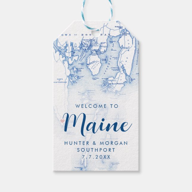 Étiquettes-cadeau Southport Maine Élégant Marine Moderne Mariage Fav (Devant)