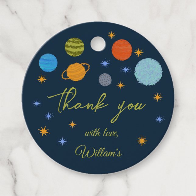 Étiquettes Cadeau Space Planètes Galaxy Stars Garçon Baby shower Cad (Devant)