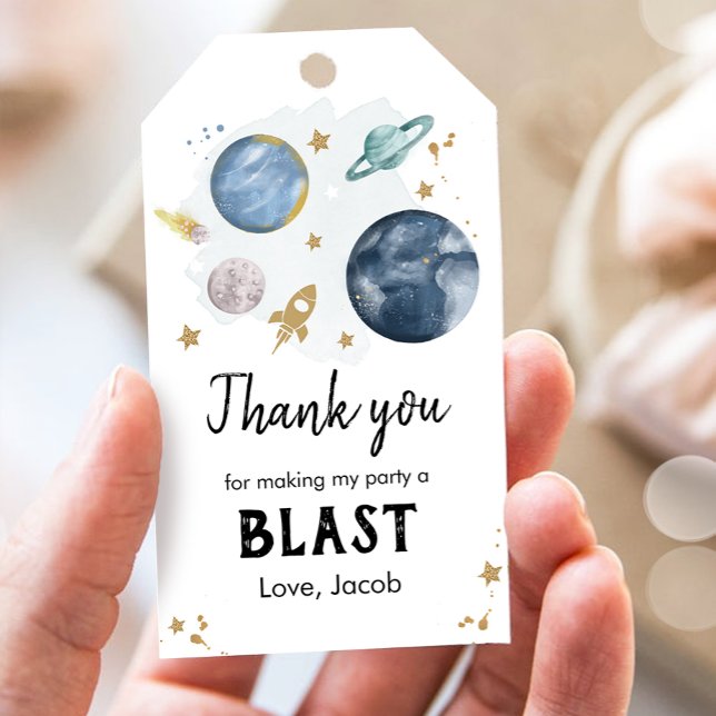 Étiquettes-cadeau Space Planètes Gold Boy Anniversaire Merci (Créateur téléchargé)