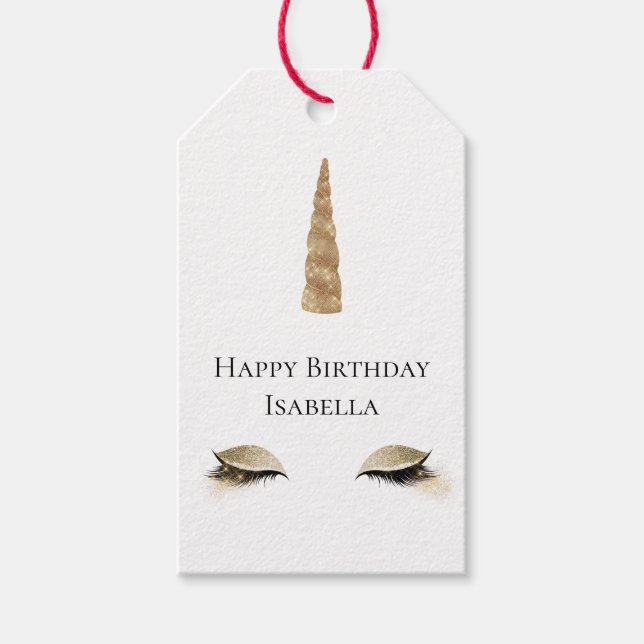 Étiquettes-cadeau Sparkle Gold Glam Unicorn (Devant)