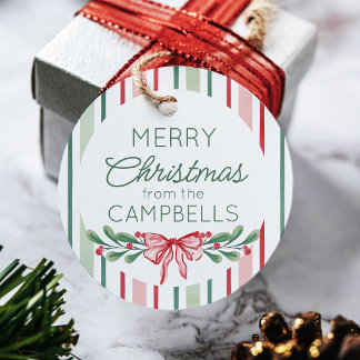 Étiquettes Cadeau Sprigs de aquarelle rouge Arc Bow Joyeux Noël