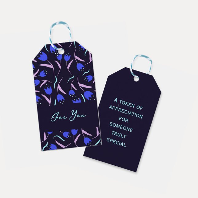 Étiquettes-cadeau Spring Floral Pattern Dark Blue (Créateur téléchargé)