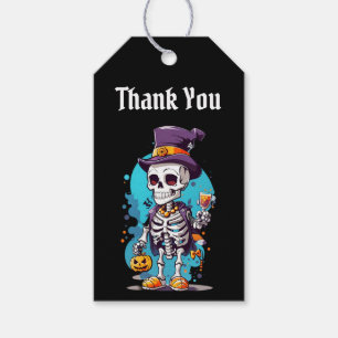 Étiquettes-cadeau Squelette cool dans un haut chapeau Halloween Merc