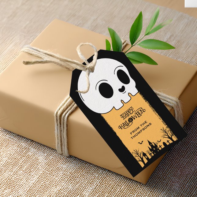 Étiquettes-cadeau Squelette Crâne Graveyard Noir Gothique Halloween (Créateur téléchargé)