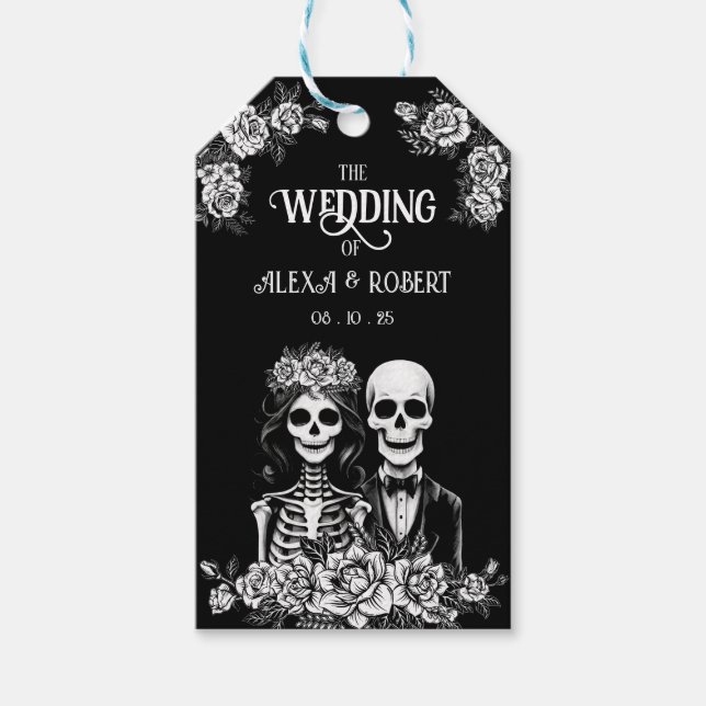 Étiquettes-cadeau Squelette gothique mariage couple Balise cadeau (Devant)
