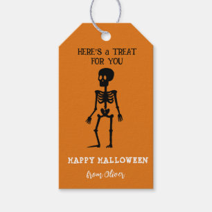 Étiquettes-cadeau Squelette mignon Halloween noir et orange