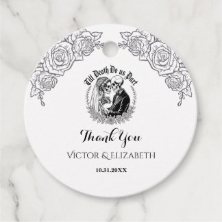 Étiquettes Cadeau Squelette noir et blanc Couple Mariage