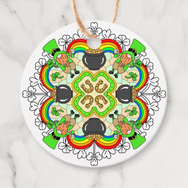 Étiquettes Cadeau St Patrick's Day Leprechauns Mandala (Devant)