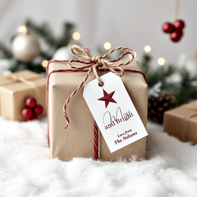 Étiquettes-cadeau Star rustique Merry & Bright personnalisée (Créateur téléchargé)