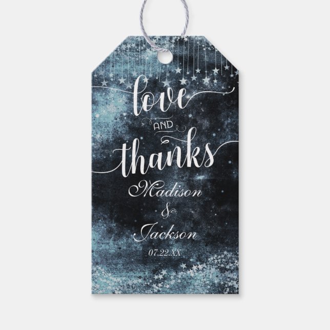 Étiquettes-cadeau Star Struck Aquarelle Nuit Mariage Amour & Merci (Devant)