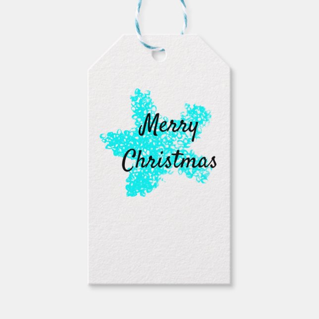 Étiquettes-cadeau Starfish Motifs Turquoise Aqua White Joyeux Noël (Devant)