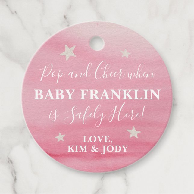 Étiquettes Cadeau Stars Rose & Argent Pop It When She Pop Champagne (Devant)