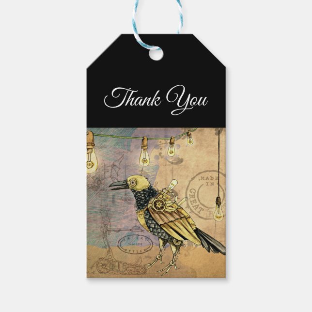 Étiquettes-cadeau Steampunk Raven Merci (Devant)