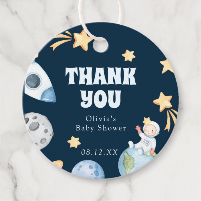 Étiquettes Cadeau Sticker rond du Baby shower spatial (Devant)