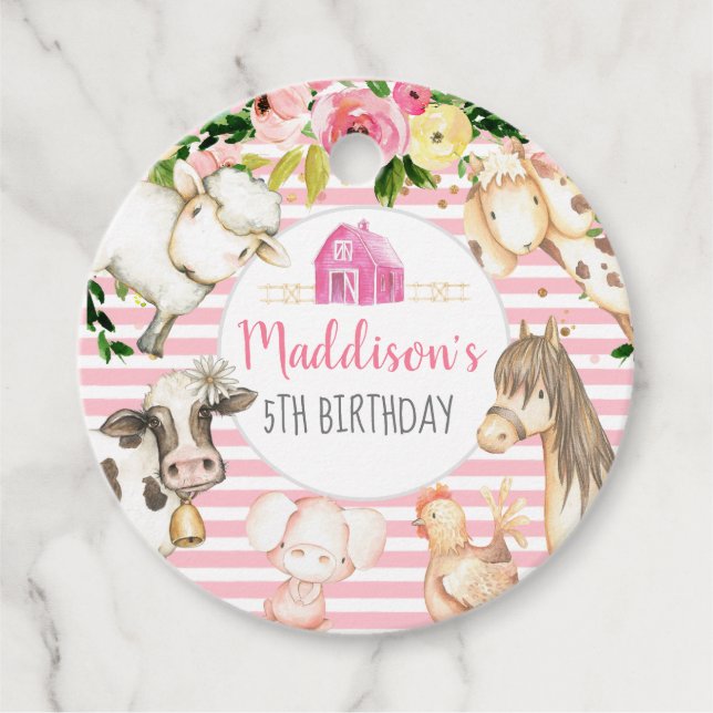 Étiquettes Cadeau Stickers Fille Ferme Anniversaire, Faveurs Ferme (Devant)
