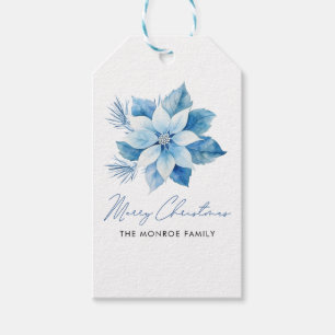 Étiquettes-cadeau Stickers Joyeux Noël bleu Poinsettia