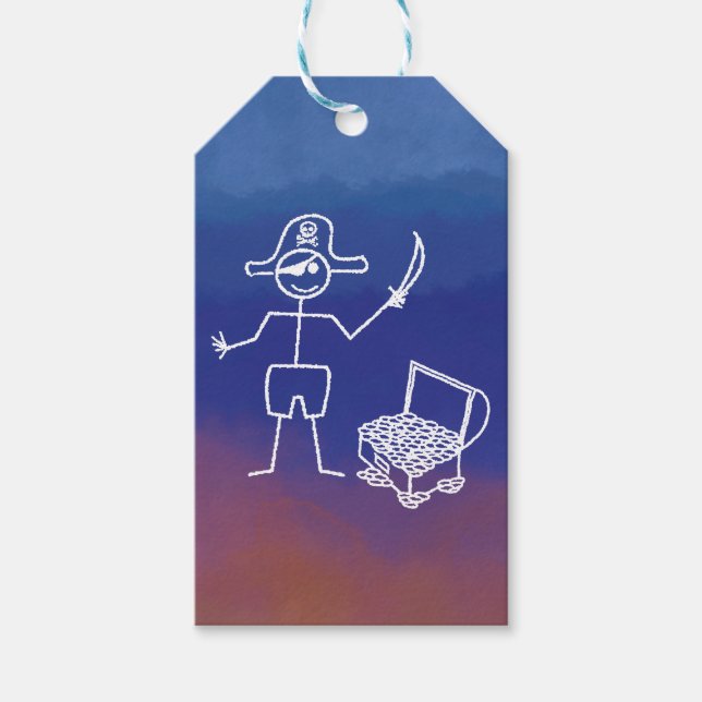 Étiquettes-cadeau Stickman Pirate Avec Aquarelle De Poitrine Au Trés (Devant)