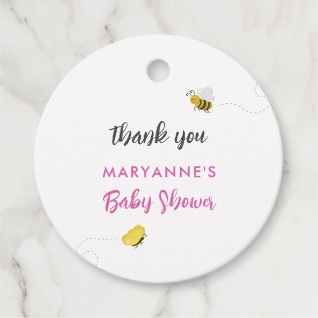 Étiquettes Cadeau Stores rustique avec Baby shower de fille d'abeill (Devant)