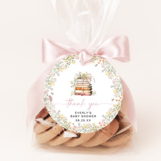 Étiquettes Cadeau Storybook Baby shower rond Faveur Fleur sauvage ro (Créateur téléchargé)