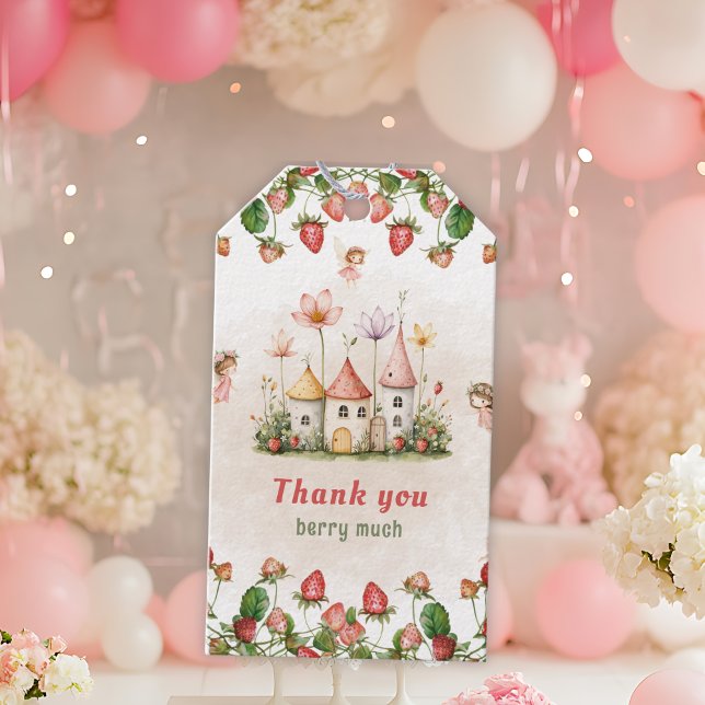 Étiquettes-cadeau Strawberry enchanted fairy garden birthday  (Créateur téléchargé)