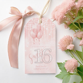Étiquettes-cadeau String Lights & Balloons Sweet 16 Rose Gold ID473
