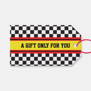 Étiquettes-cadeau STRIPES SPORTIVES - Rouge Jaune Noir + votre texte