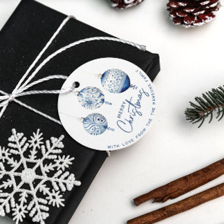 Étiquettes Cadeau Style nordique moderne Bleu Ornements Joyeux Noël