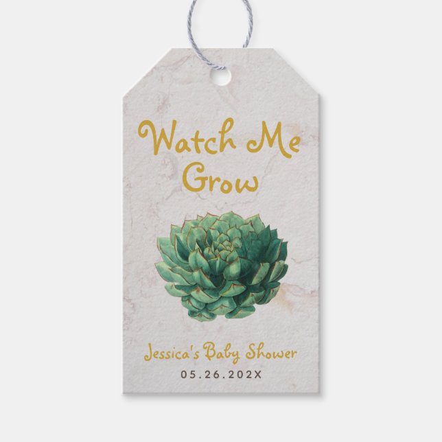Étiquettes-cadeau Succulent Watch Me Croissance Baby shower botaniqu (Devant)