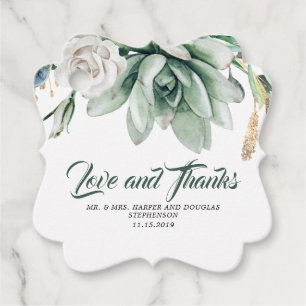 Étiquettes Cadeau Succulents Verdure Blanc Floral Mariage