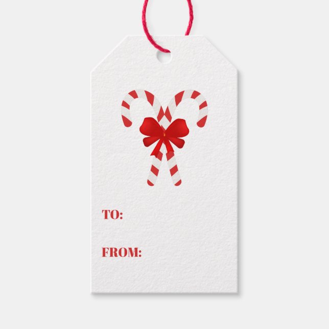Étiquettes-cadeau Sucre de canne festif rayé Noël Rouge Blanc (Devant)