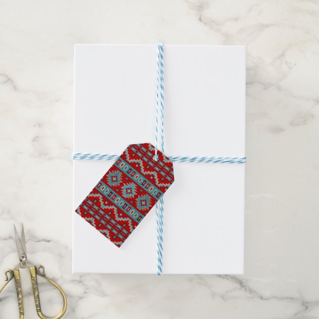 Étiquettes-cadeau Sud-Ouest Mesas Turquoise & Rouge (Avec de laficelle)