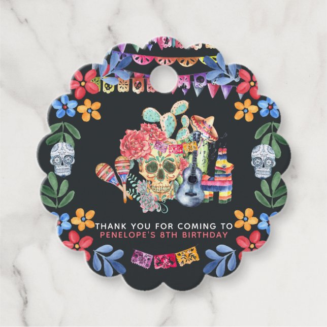 Étiquettes Cadeau Sugar Skulls Day of the Dead Theme Merci (Devant)