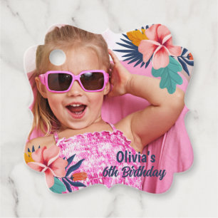 Étiquettes Cadeau Summer tropical luau Girl pool photo anniversaire