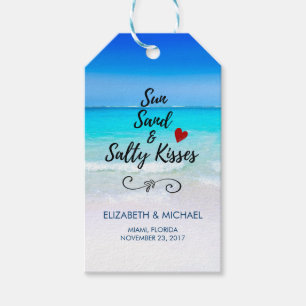 Étiquettes-cadeau Sun Sand and and Salty Kisses Tropical Mariage Mer